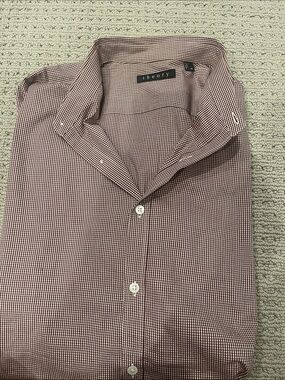 Theory Men's Burgundy Micro-Check Button-Down Shirt